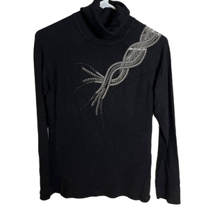 Turtleneck Knit Sweater Ribbed Black Womens Large Minimalist Designer Europe